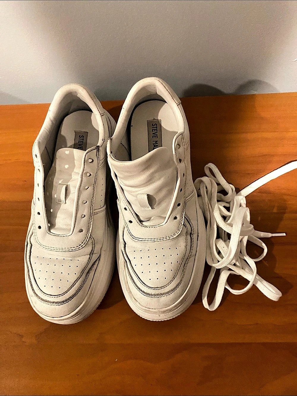 Steve Madden Toliver White Perforated Platform Sneakers